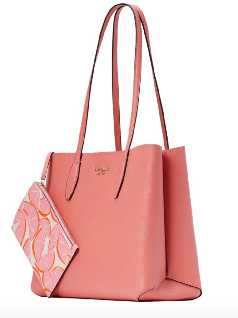 kate spade Coral Pink Leather Tote with Patterned Pouch